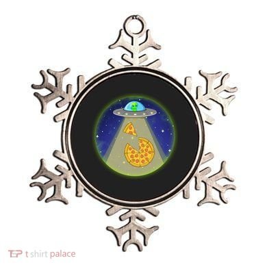 Cool Pizza Loving UFO Alien Ornament
