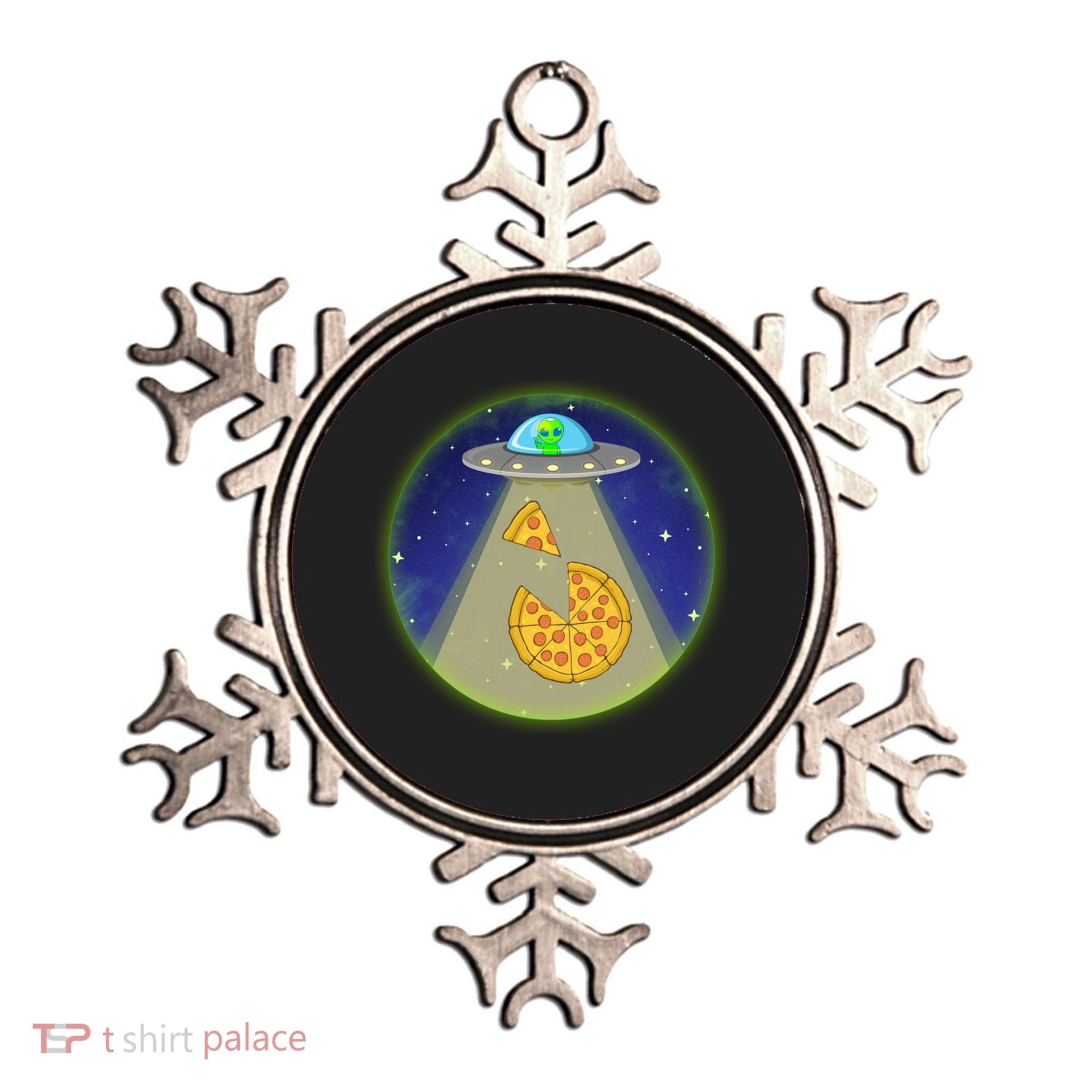 Cool Pizza Loving UFO Alien Ornament