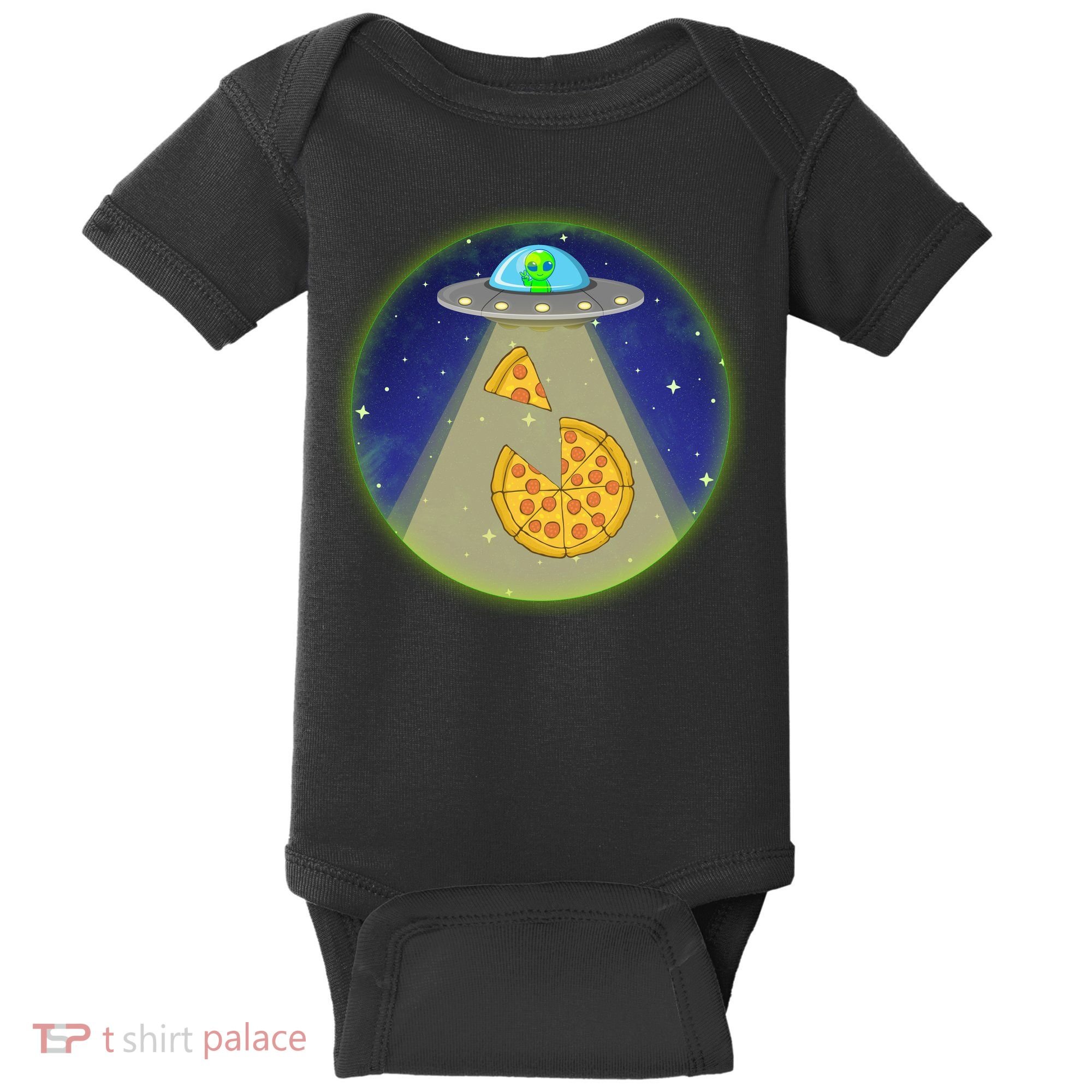 Cool Pizza Loving UFO Alien Baby Bodysuit
