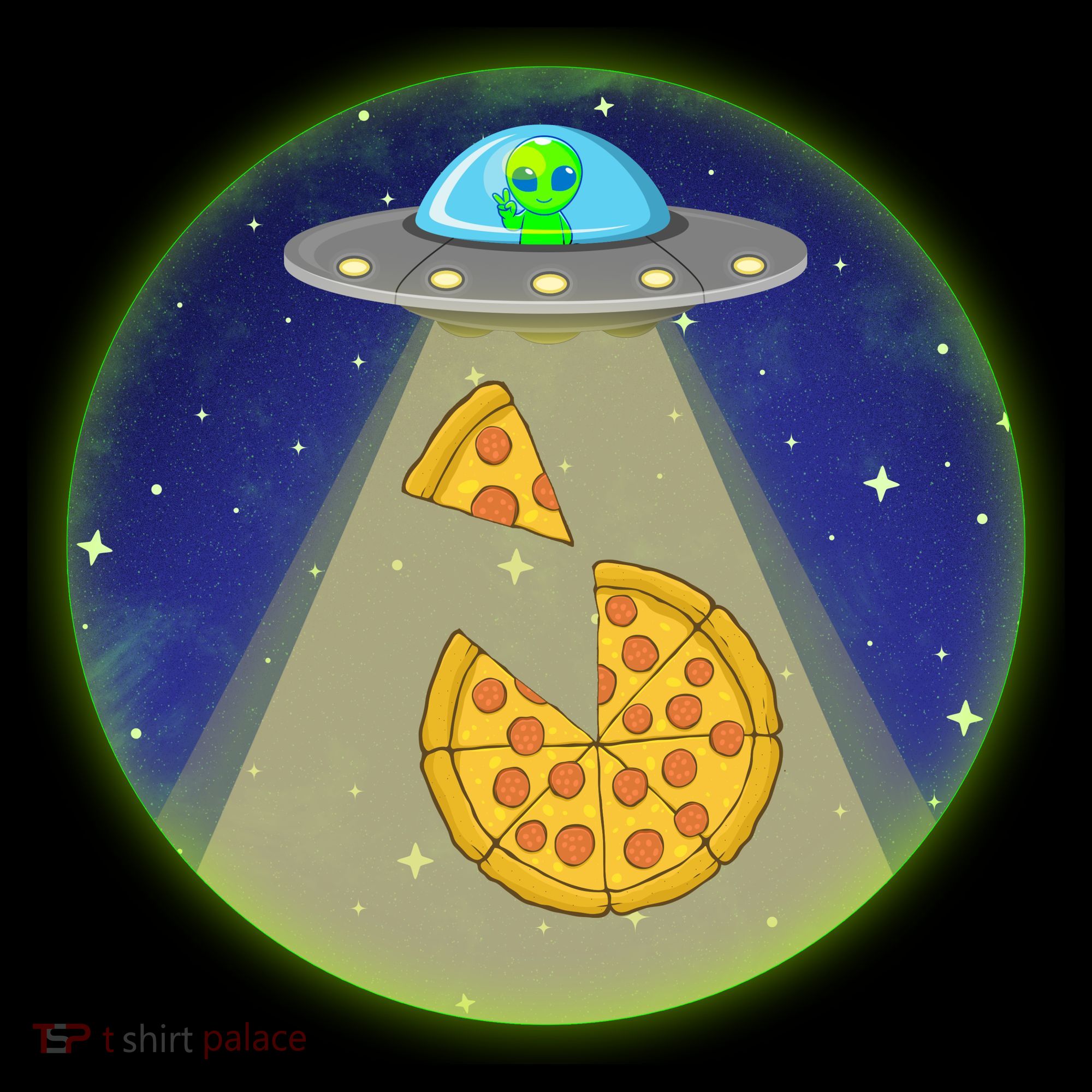 Cool Pizza Loving UFO Alien Baby Bodysuit