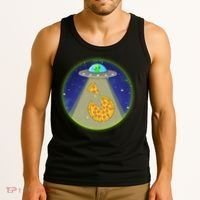 Cool Pizza Loving UFO Alien Tank Top thumb 3