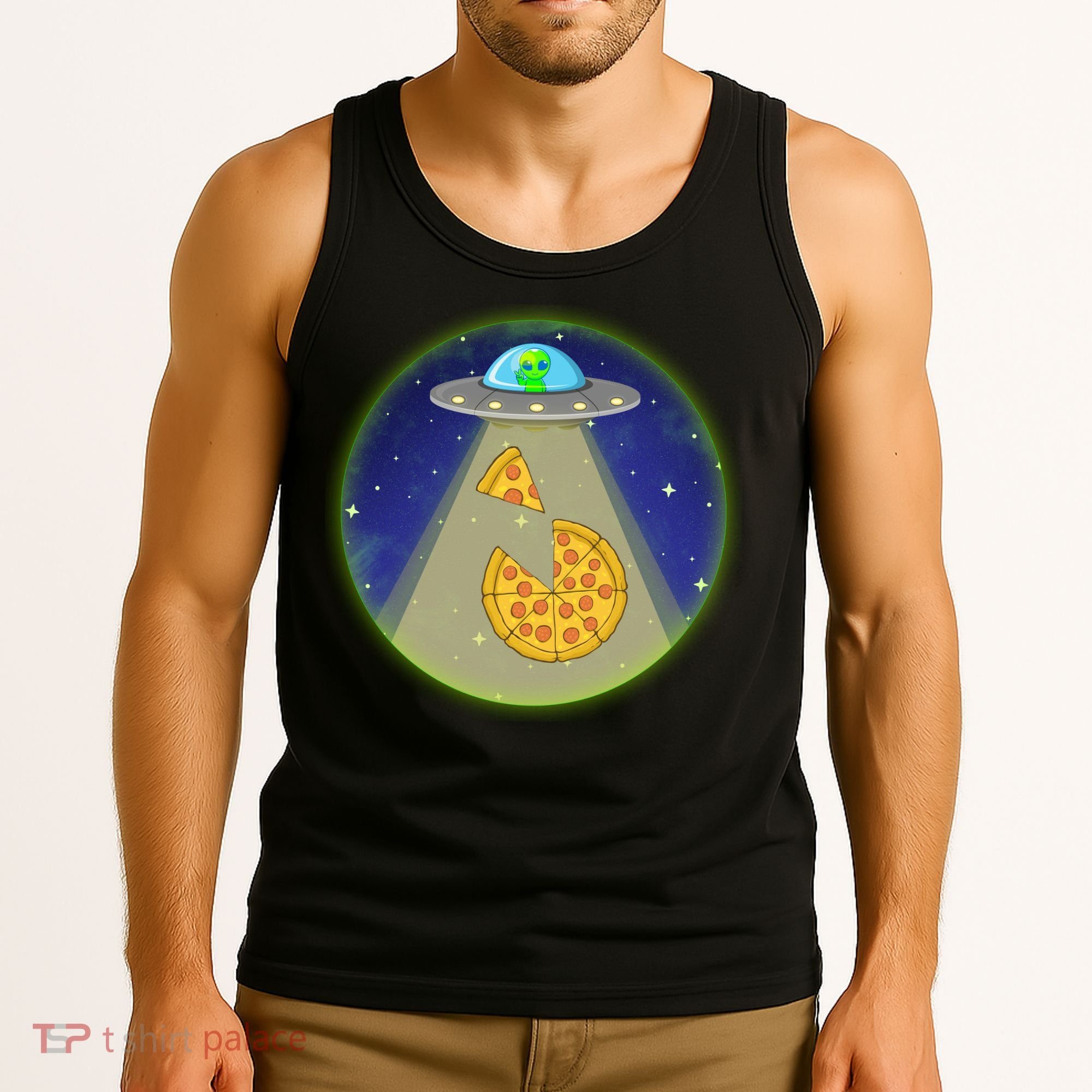 Cool Pizza Loving UFO Alien Tank Top