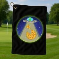 Cool Pizza Loving UFO Alien Golf Towel thumb 1