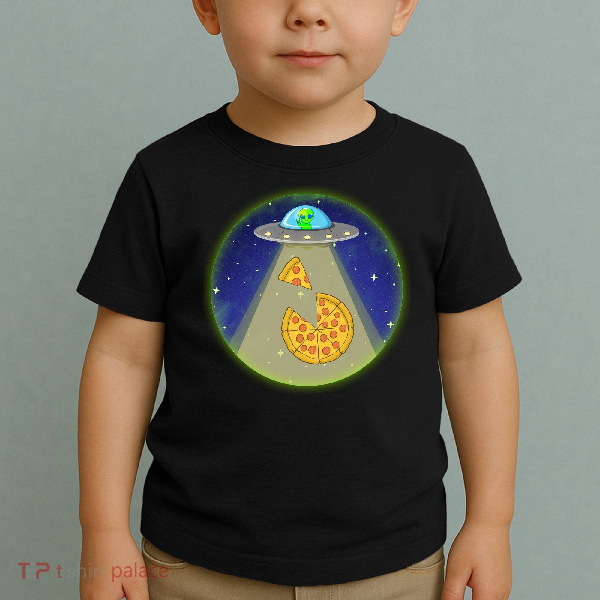 Cool Pizza Loving UFO Alien Toddler T-Shirt