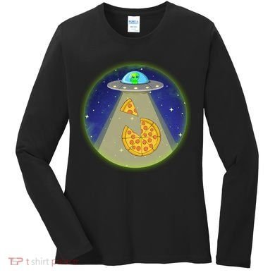 Cool Pizza Loving UFO Alien Women's Long Sleeve Shirt