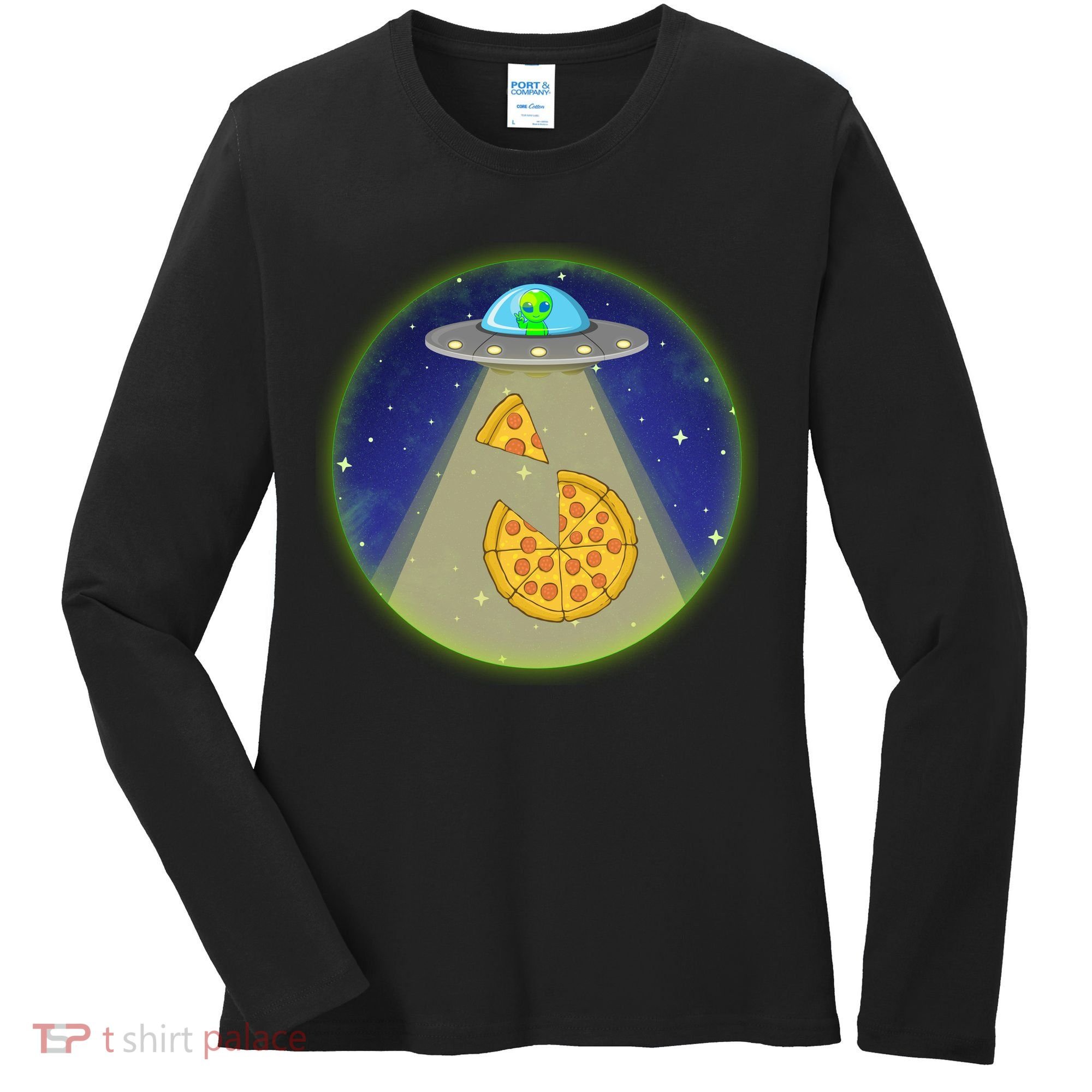 Cool Pizza Loving UFO Alien Women's Long Sleeve Shirt