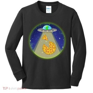 Cool Pizza Loving UFO Alien Kids Long Sleeve Shirt