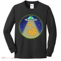 Cool Pizza Loving UFO Alien Kids Long Sleeve Shirt thumb 0
