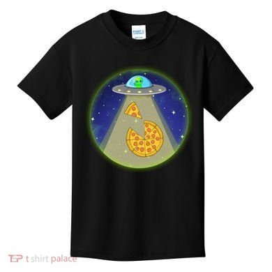 Cool Pizza Loving UFO Alien Kids T-Shirt