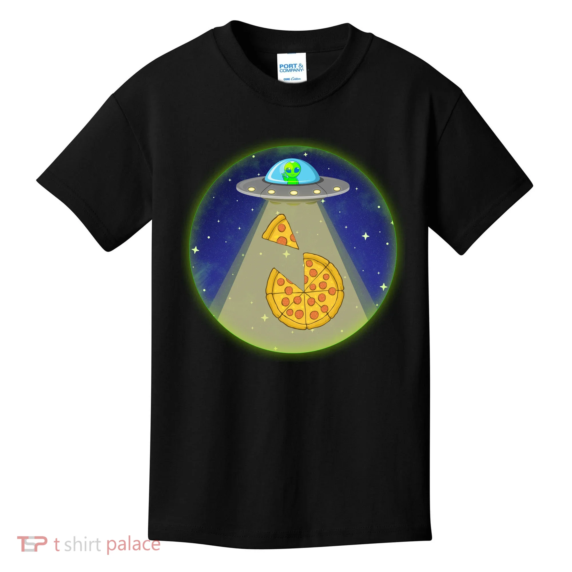 Cool Pizza Loving UFO Alien Kids T-Shirt