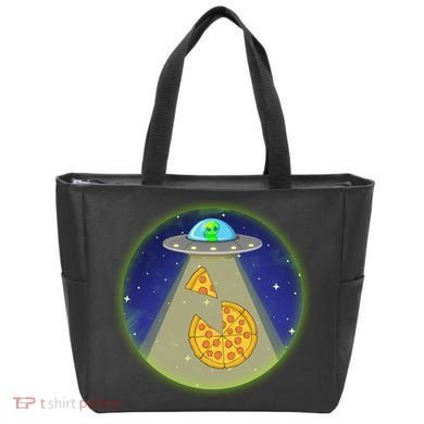 Cool Pizza Loving UFO Alien Tote Bag