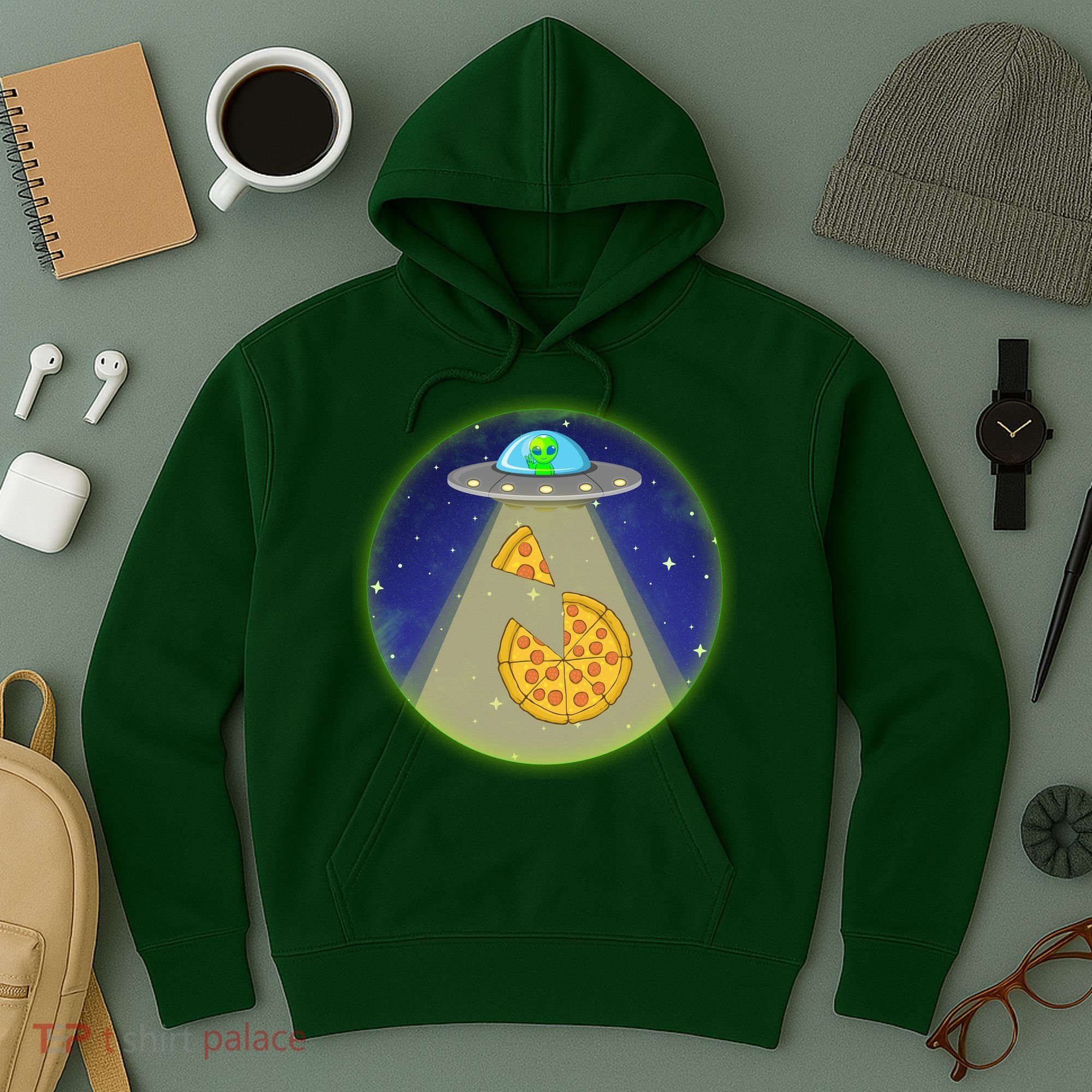 Cool Pizza Loving UFO Alien Hoodie