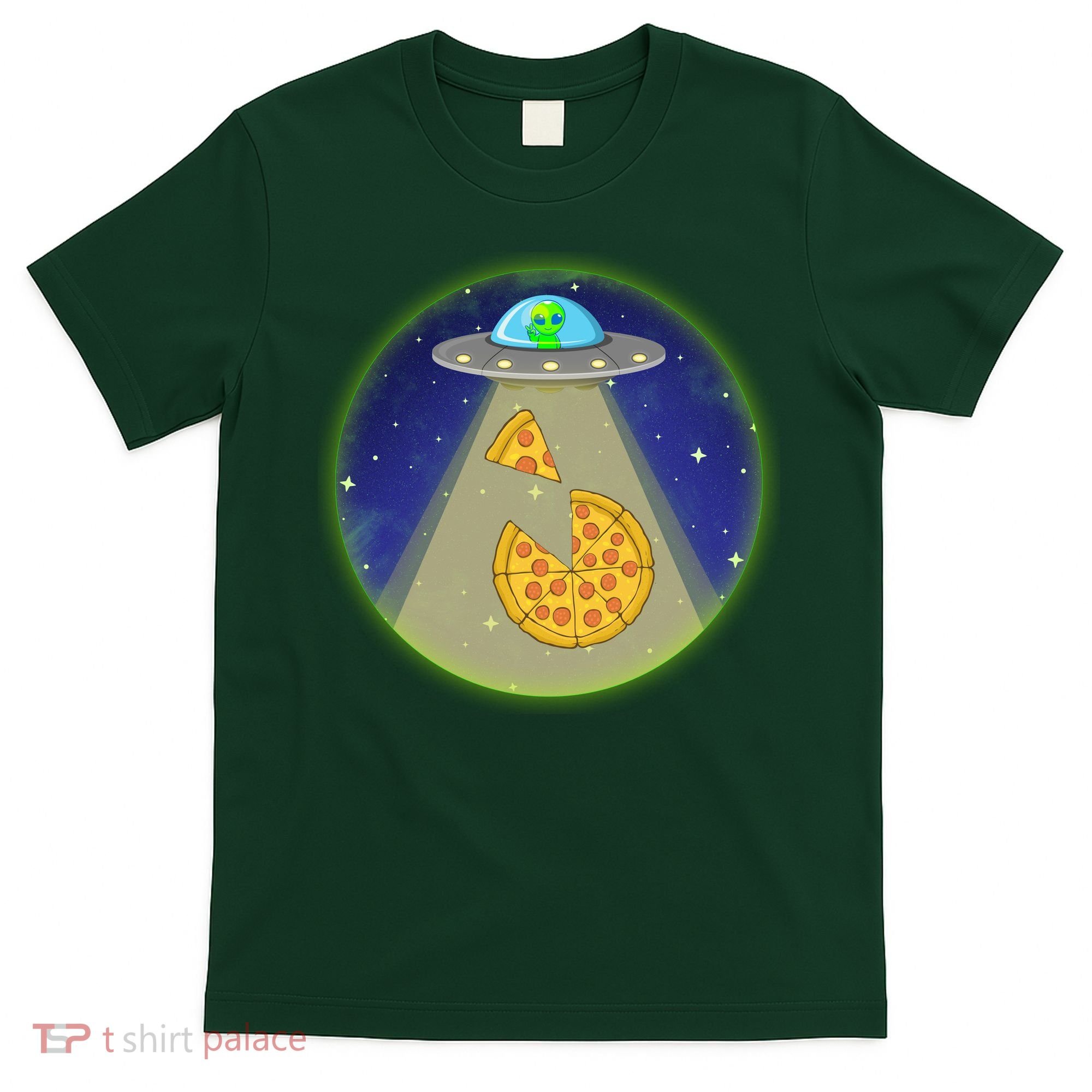 Cool Pizza Loving UFO Alien T-Shirt