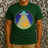 Cool Pizza Loving UFO Alien T-Shirt thumb 3
