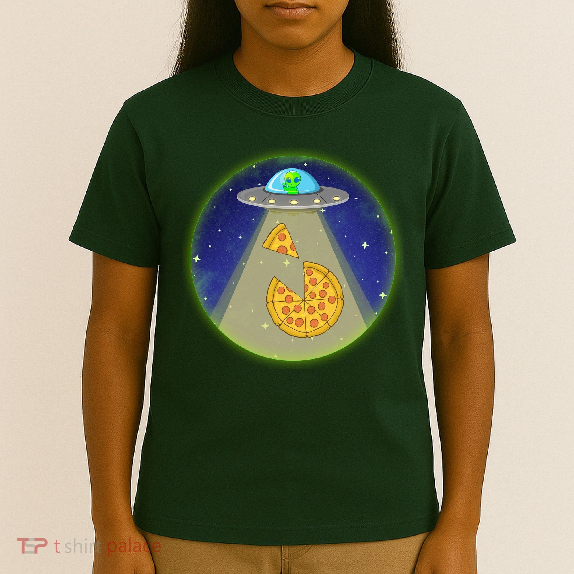 Cool Pizza Loving UFO Alien T-Shirt