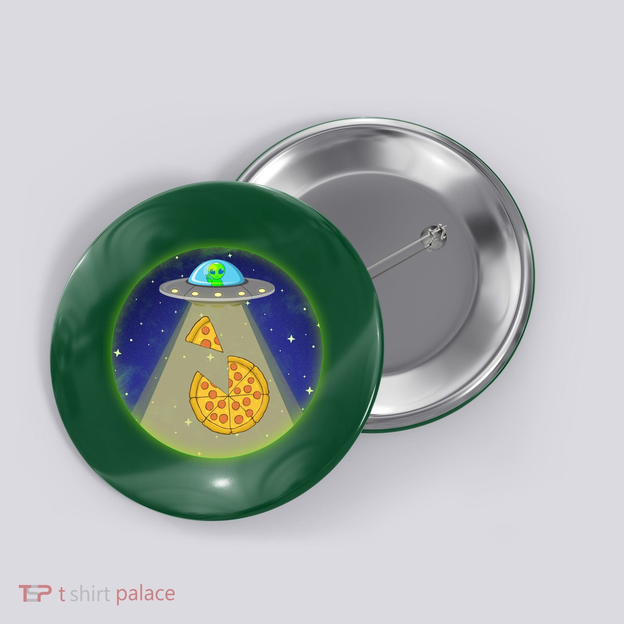 Cool Pizza Loving UFO Alien Button