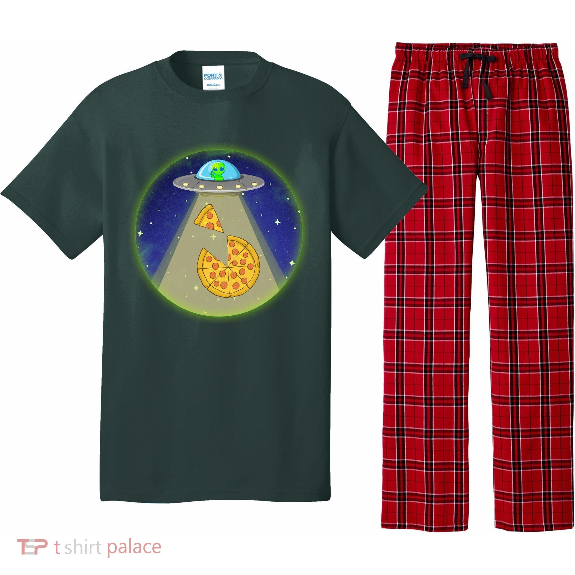 Cool Pizza Loving UFO Alien Pajama Set