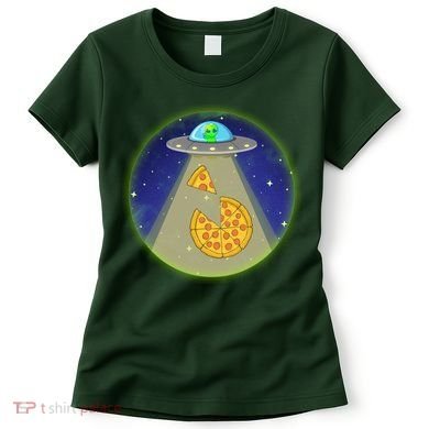 Cool Pizza Loving UFO Alien Women's T-Shirt