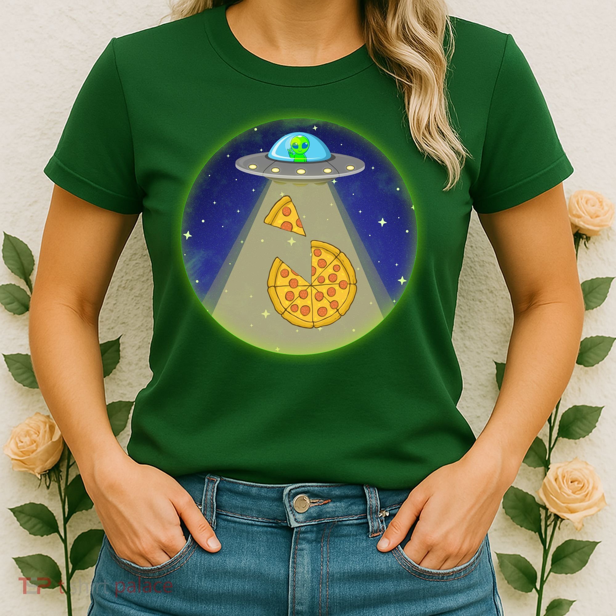 Cool Pizza Loving UFO Alien Women's T-Shirt