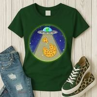 Cool Pizza Loving UFO Alien Women's T-Shirt thumb 3