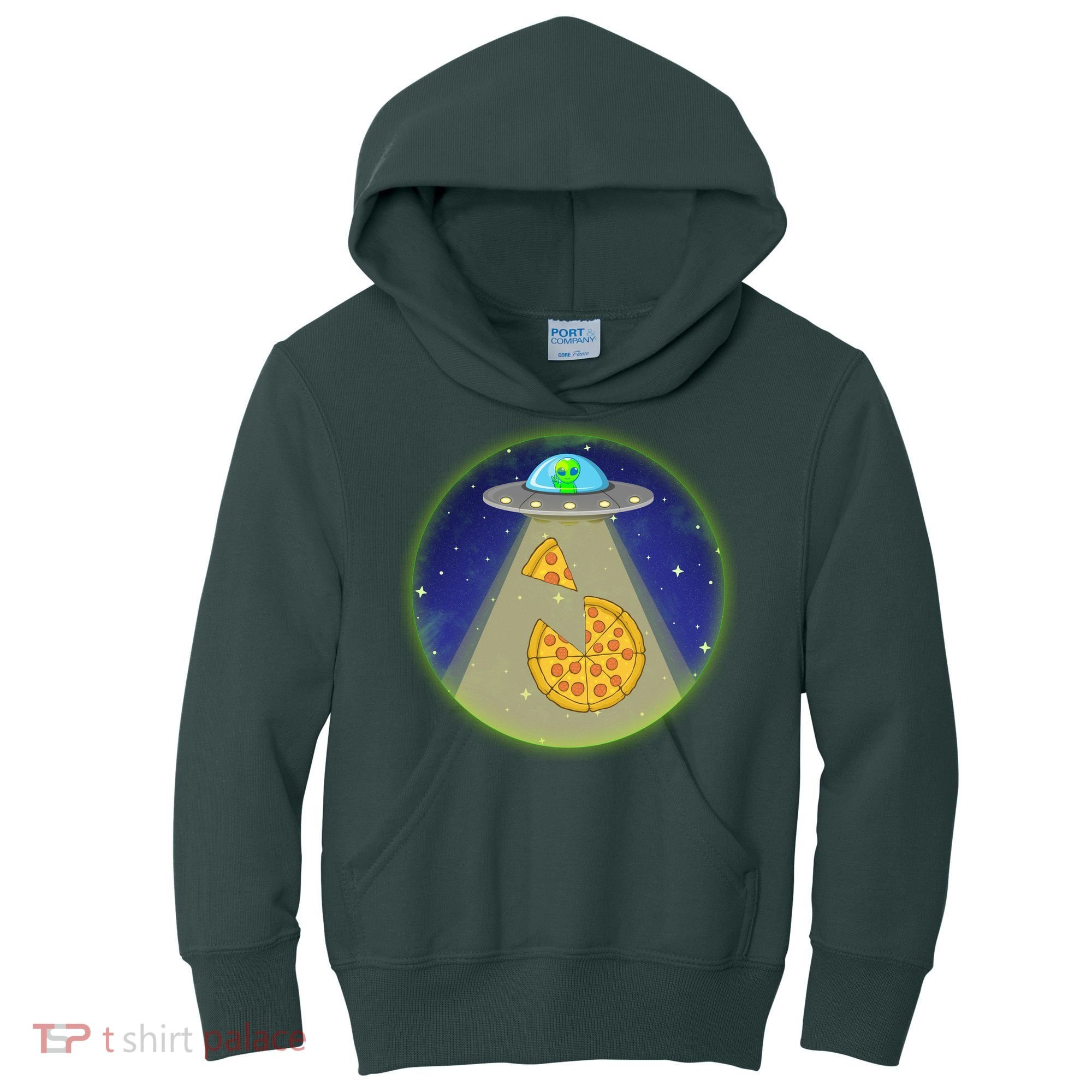 Cool Pizza Loving UFO Alien Kids Hoodie