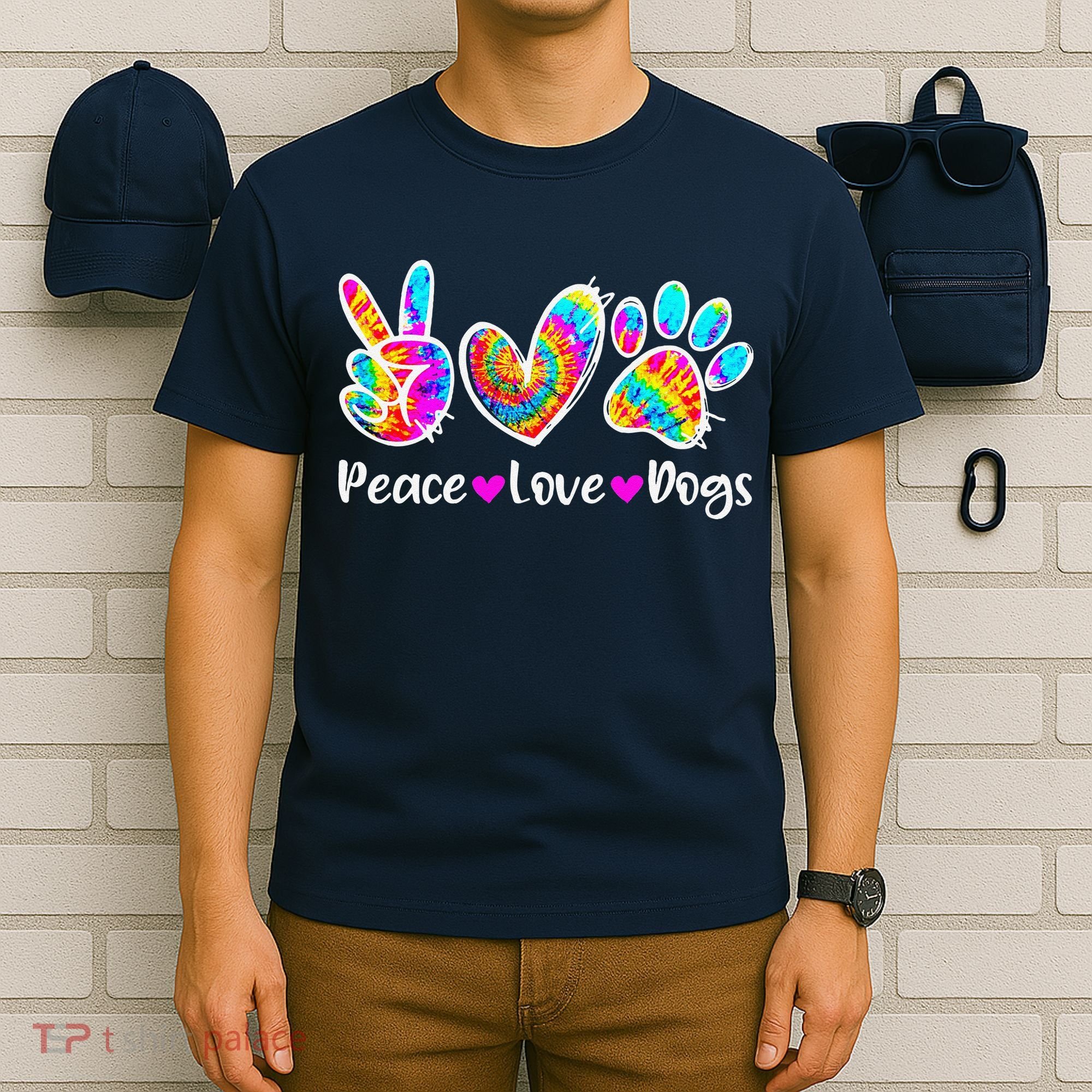 Cute Peace Love Dogs Tie Dye Dog Paw Dog Mom Mothers Day T-Shirt