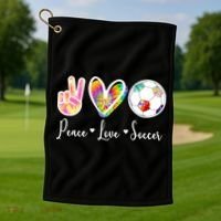 Cute Peace Love Soccer Golf Towel thumb 1