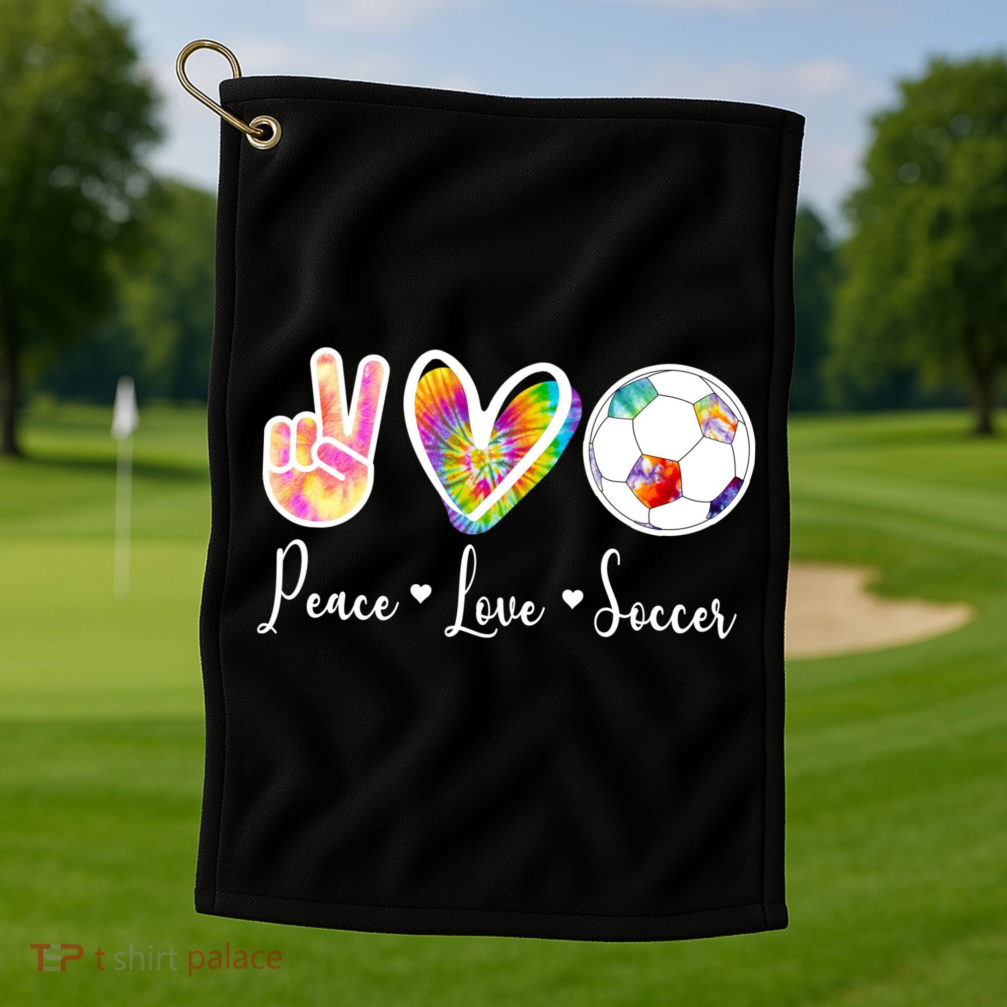 Cute Peace Love Soccer Golf Towel