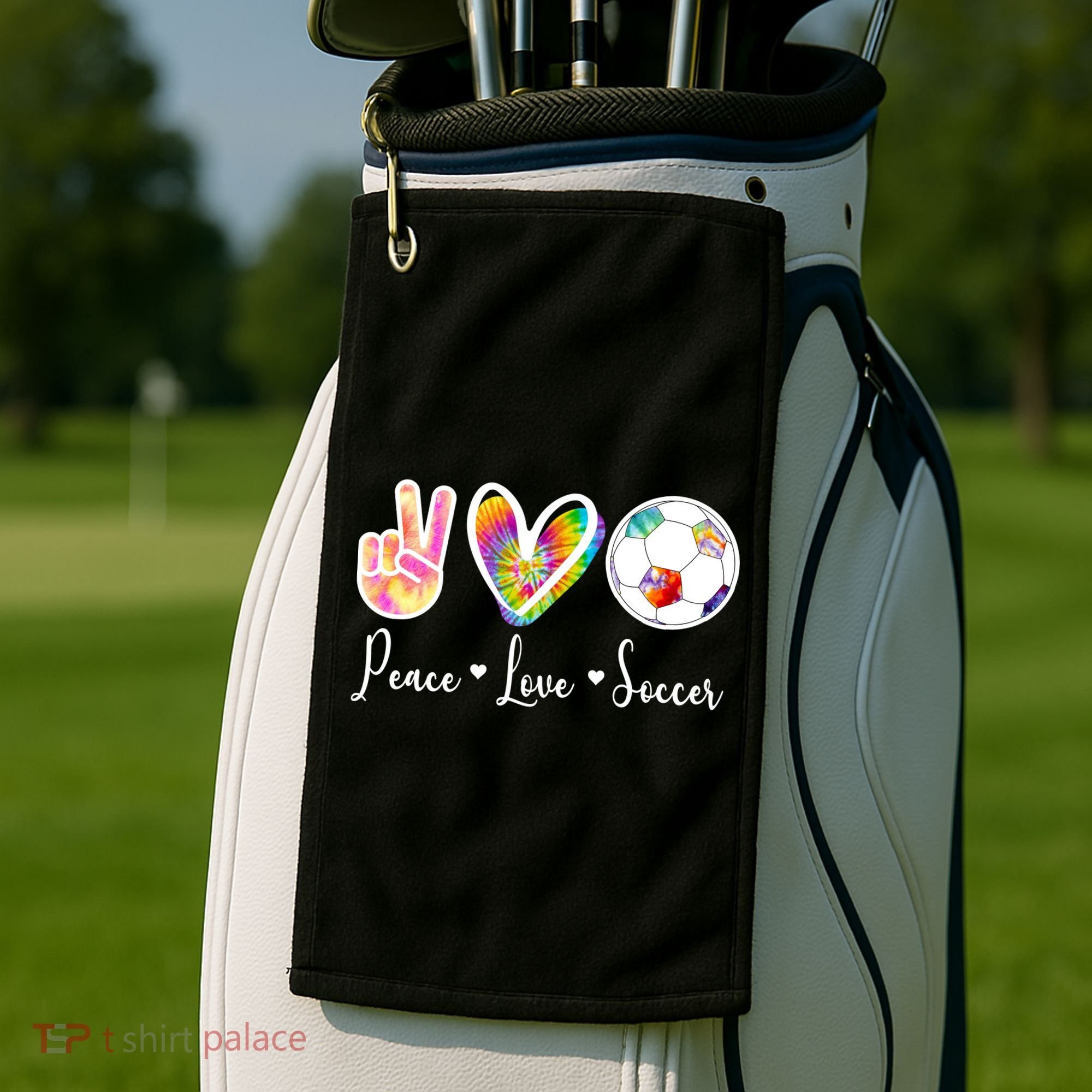 Cute Peace Love Soccer Golf Towel
