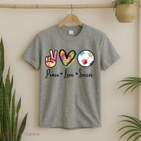 Cute Peace Love Soccer T-Shirt thumb 2