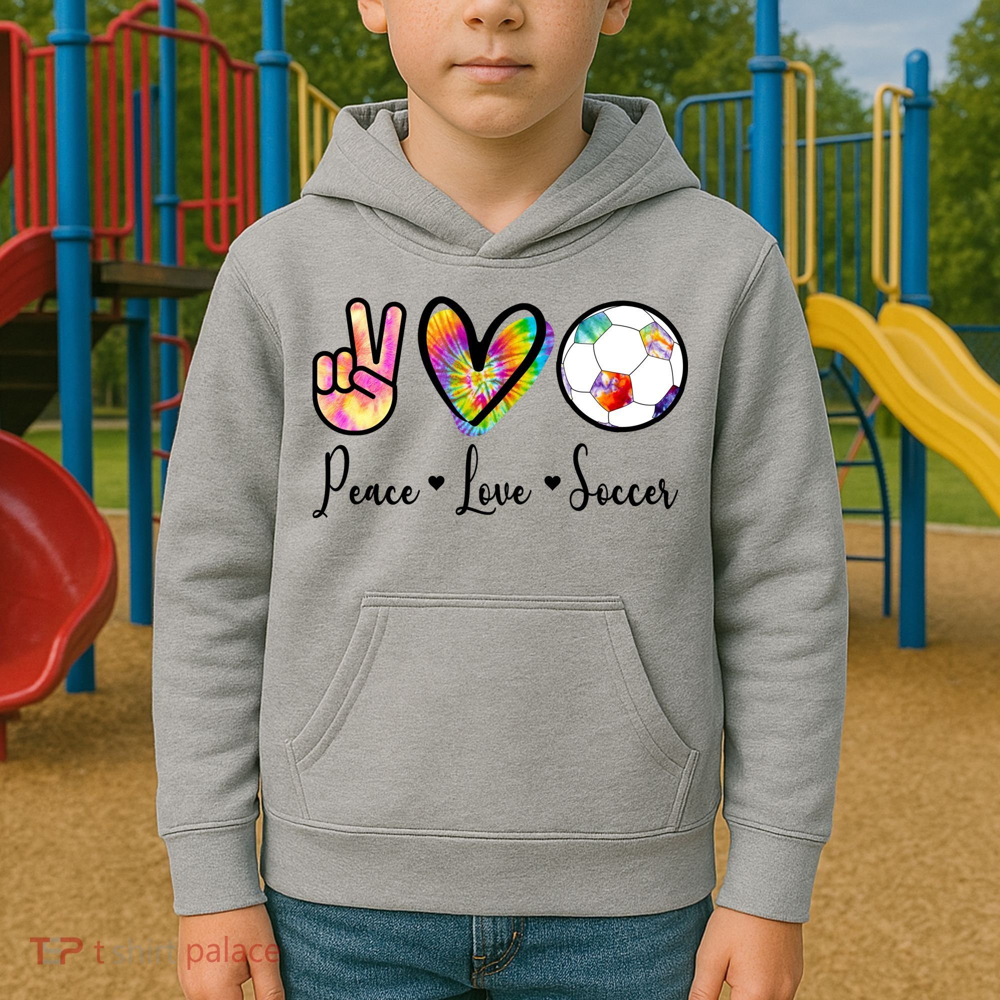 Cute Peace Love Soccer Kids Hoodie