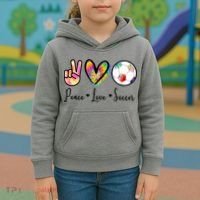 Cute Peace Love Soccer Kids Hoodie thumb 3