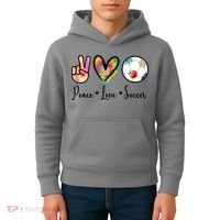 Cute Peace Love Soccer Kids Hoodie thumb 4