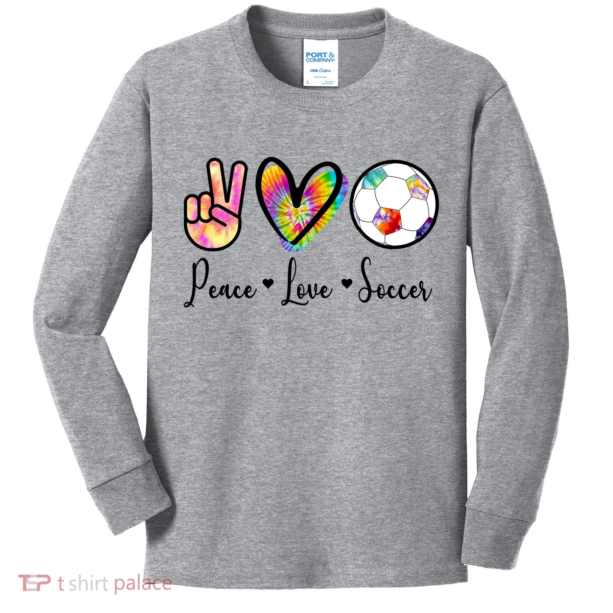 Cute Peace Love Soccer Kids Long Sleeve Shirt