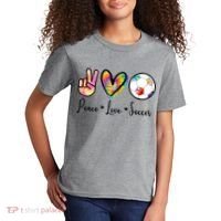 Cute Peace Love Soccer Kids T-Shirt thumb 2