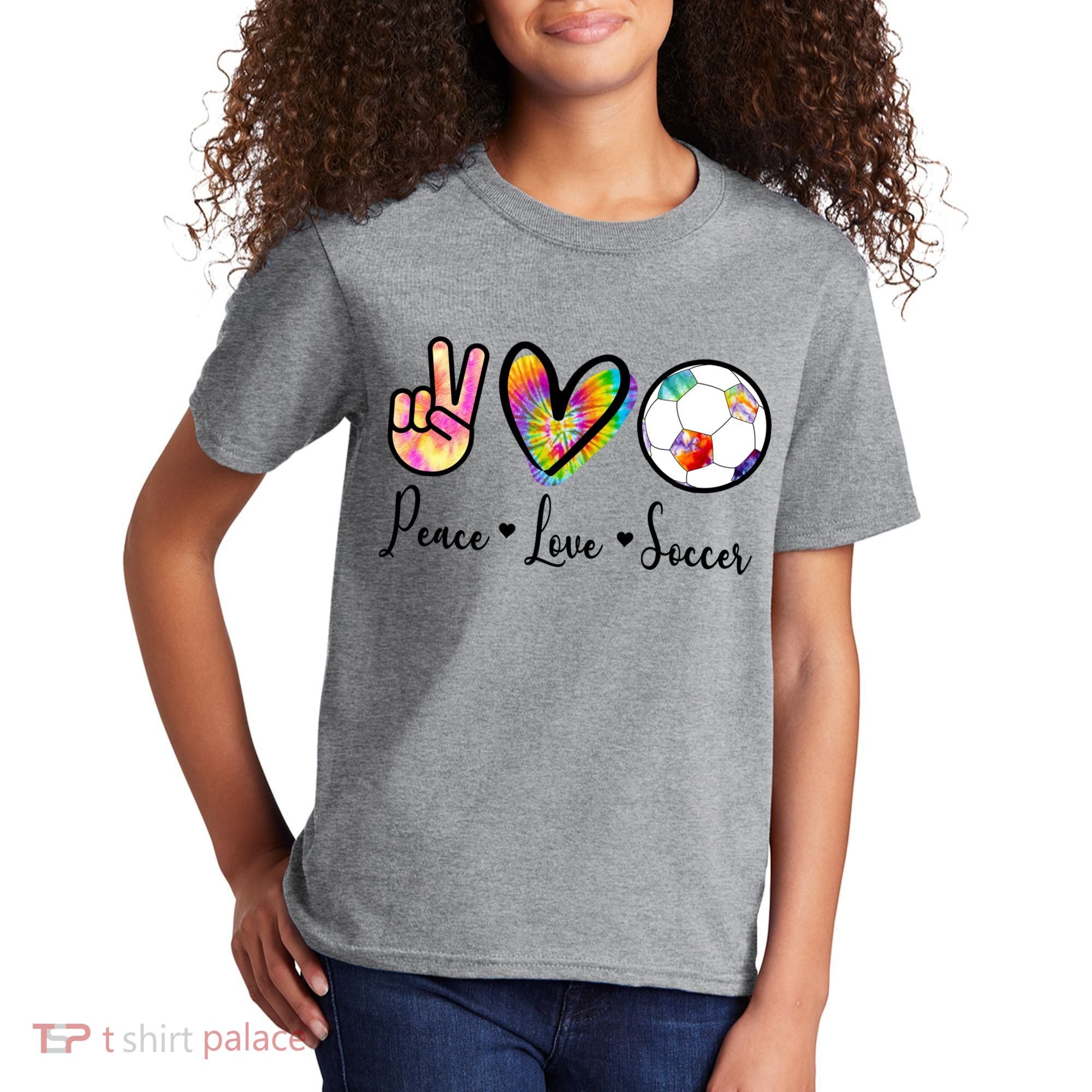 Cute Peace Love Soccer Kids T-Shirt