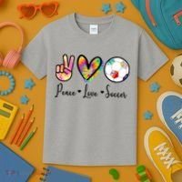 Cute Peace Love Soccer Kids T-Shirt thumb 3