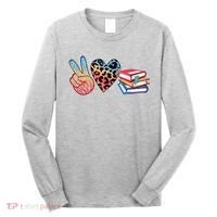 Cute Peace Love Books Reading Fan Book Lover Long Sleeve Shirt thumb 0