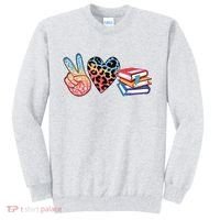 Cute Peace Love Books Reading Fan Book Lover Sweatshirt thumb 0