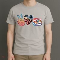 Cute Peace Love Books Reading Fan Book Lover T-Shirt thumb 3