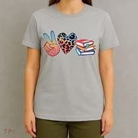 Cute Peace Love Books Reading Fan Book Lover T-Shirt thumb 4