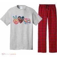 Cute Peace Love Books Reading Fan Book Lover Pajama Set thumb 0
