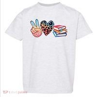Cute Peace Love Books Reading Fan Book Lover Toddler T-Shirt thumb 0