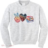Cute Peace Love Books Reading Fan Book Lover Kids Sweatshirt thumb 0