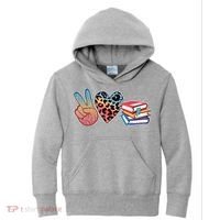 Cute Peace Love Books Reading Fan Book Lover Kids Hoodie thumb 0