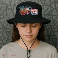 Cute Peace Love Books Reading Fan Book Lover Bucket Hat thumb 3