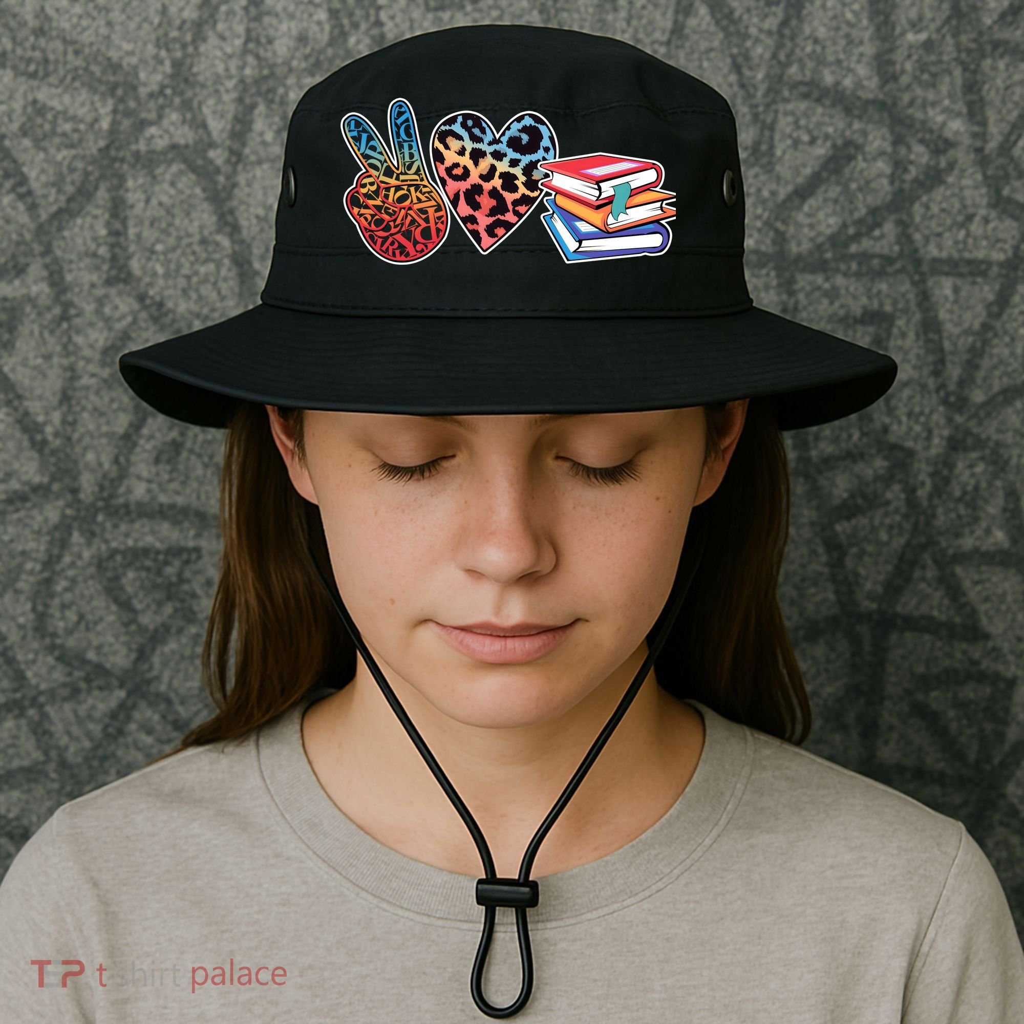 Cute Peace Love Books Reading Fan Book Lover Bucket Hat