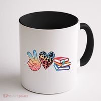 Cute Peace Love Books Reading Fan Book Lover Coffee Mug thumb 1