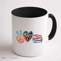 Cute Peace Love Books Reading Fan Book Lover Coffee Mug thumb 1