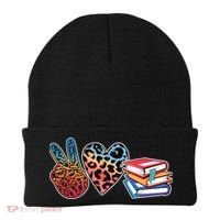 Cute Peace Love Books Reading Fan Book Lover Beanie thumb 0